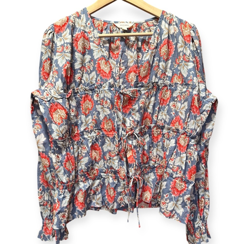 PER UNA Floral Blouse with Red and Blue Hues - Picture 2 of 4